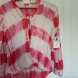 Women's Tie-Dye Top - Pink and White